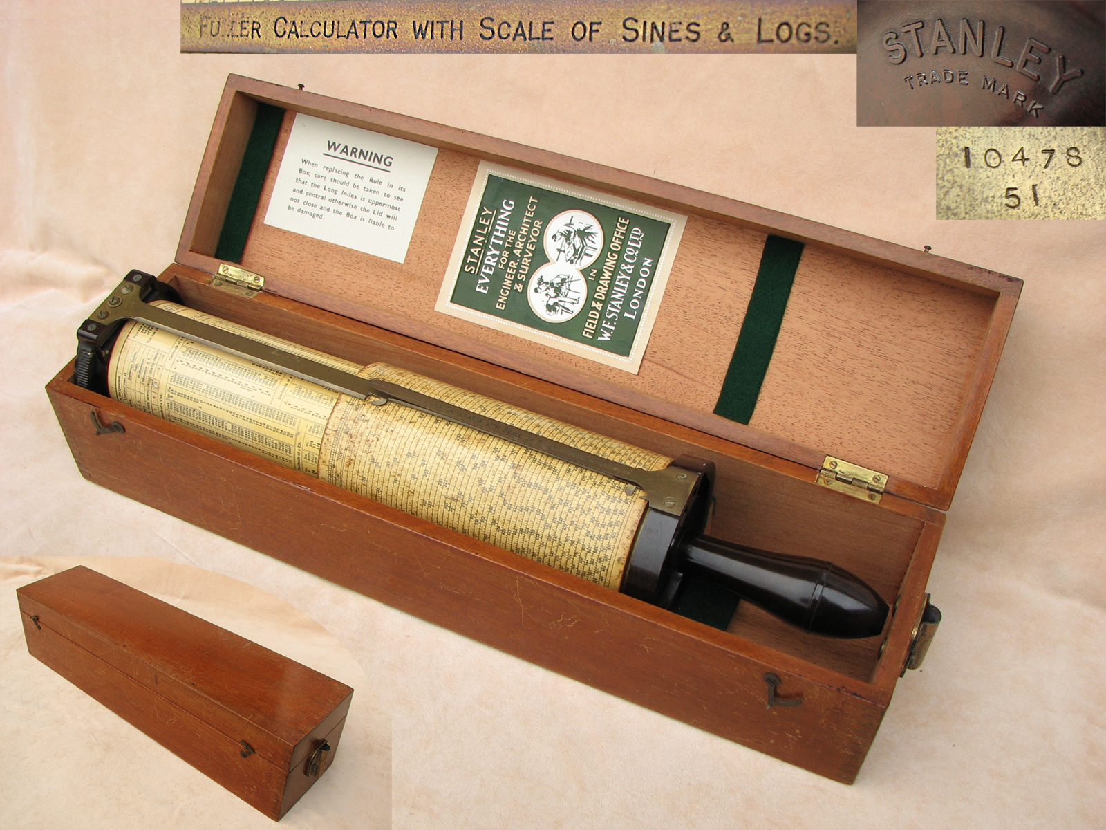 1951 Stanley Fullers type 2 spiral slide rule calculator in fitted box